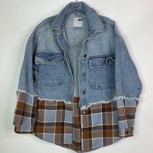 SO Denim Flannel Trimmed Button Jacket Size Small